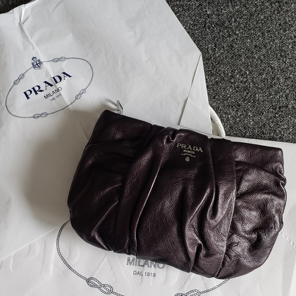 EUC Prada Mordo Ribes Purple Mordore Aged Napa Leather Clutch